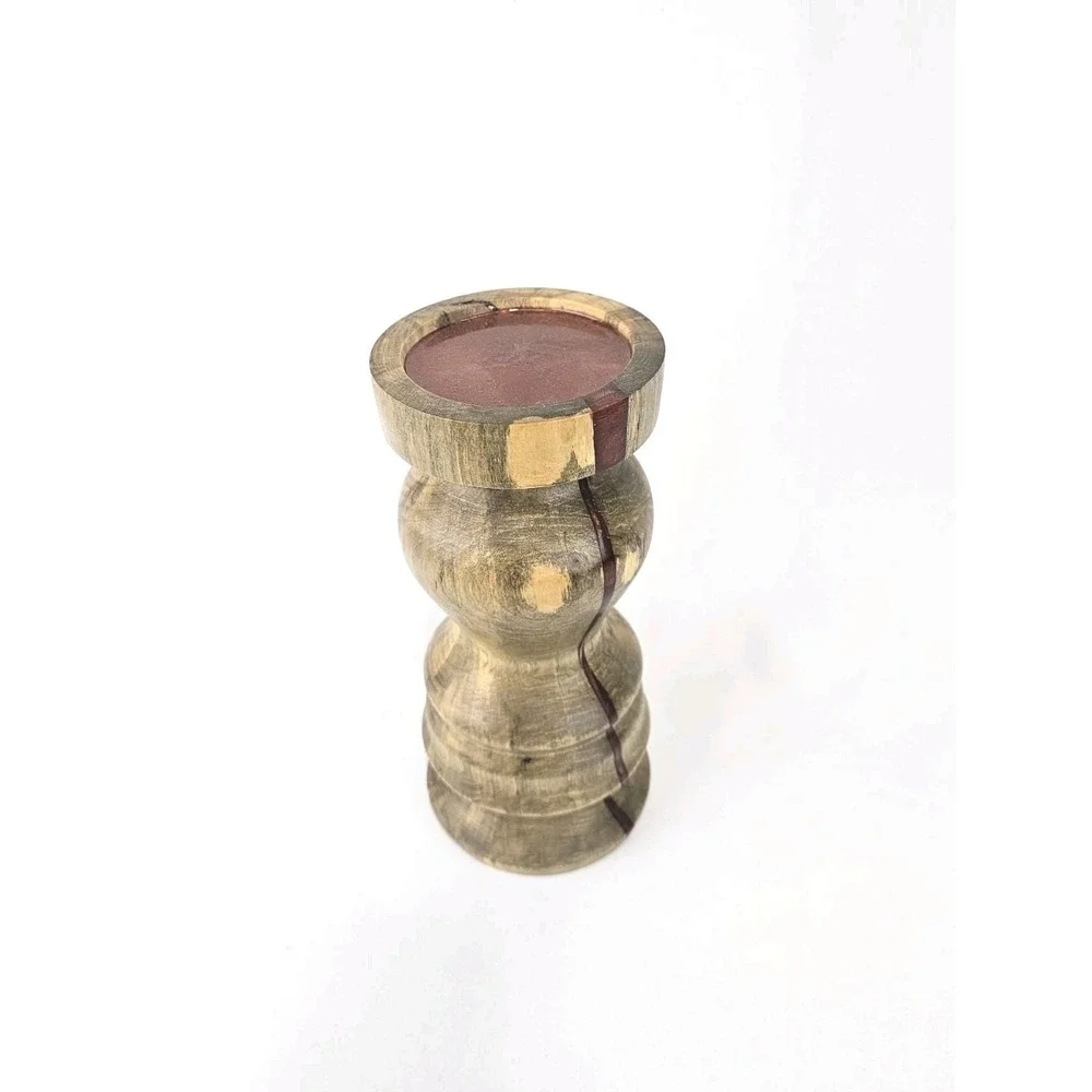 Pillar candle holder Spalted Wood fiery red resin Farmhouse Country Decor‎ Gift